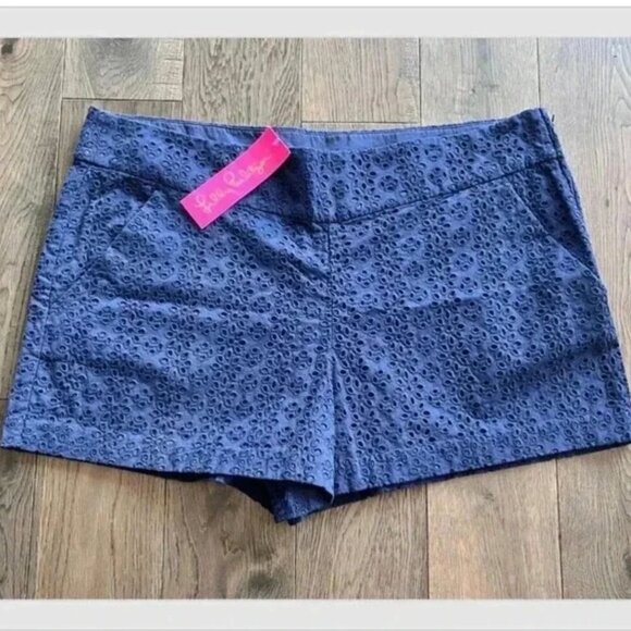 Lilly Pulitzer Makenna Eyelet Shorts Navy Blue Size 16P Cotton Dressy NWT - Picture 3 of 9